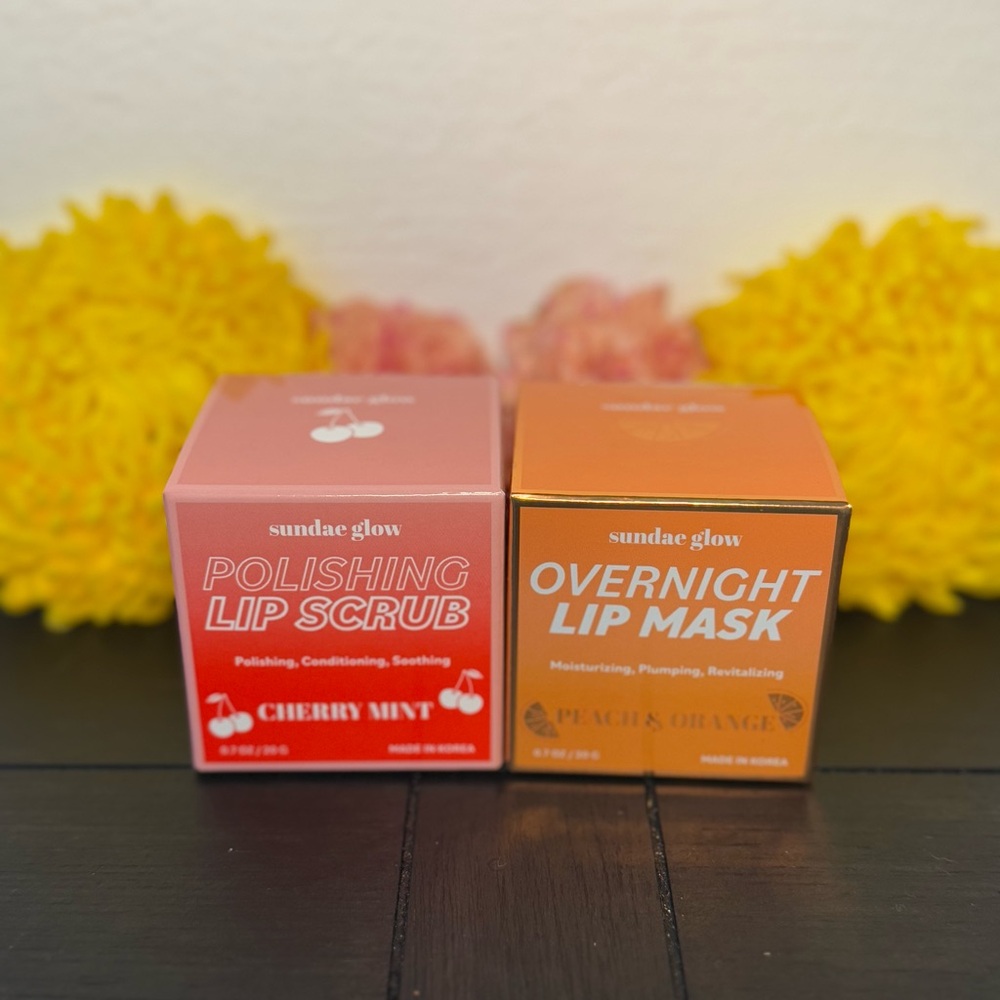 Sundae Glow Lip Duo | Polishing Scrub Cherry Mint + Overnight Mask Peach Orange